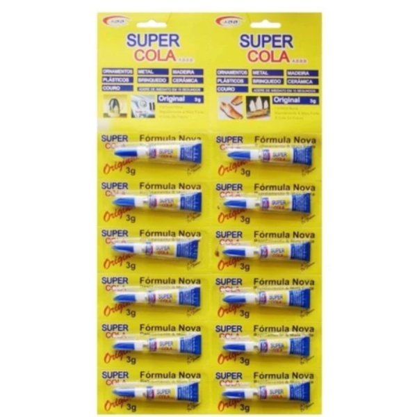 12 super cola super Bond cola tudo 3g Cartela com 12 colas
