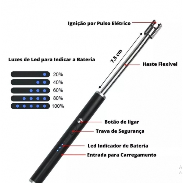 Acendedor De Fogão Isqueiro Eletrico Fogão Churrasqueira Vela Original Recarregavel USB