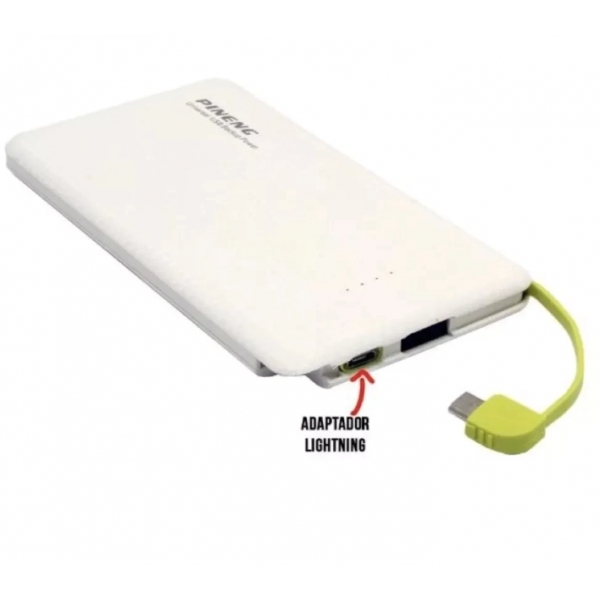 Carregador Portátil Pineng Power Bank 10.000mah com adaptador iPhone,V8